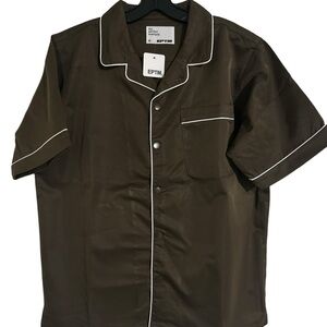 EPTM Men’s M Piping Button Up Short Sleeve Casual